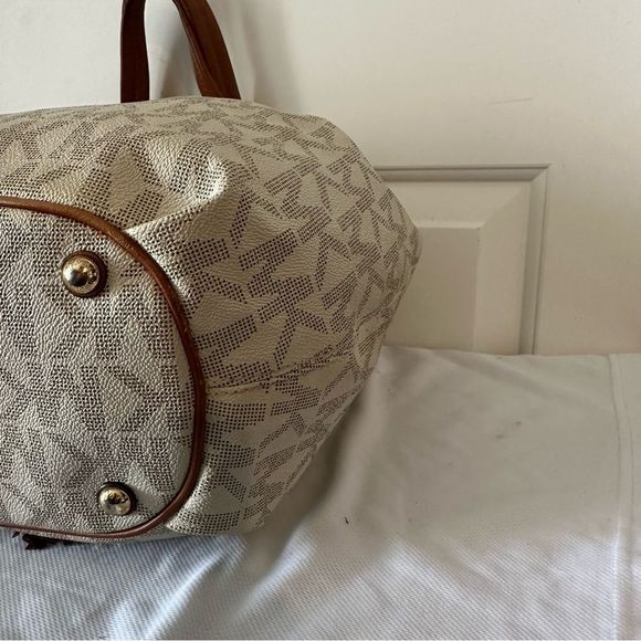 MICHAEL KORS Signature Drawstring Shoulder Bag Bedford Mercer Fulton Tote Tan - Picture 8 of 13